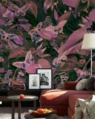 Butterfly Paradise Bright Pink Wallpaper