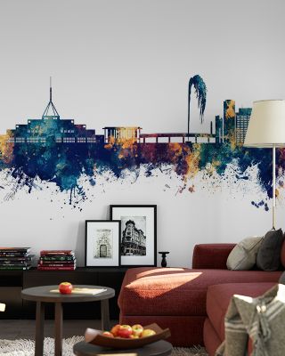 Canberra Skyline Blue & Bronze Wallpaper