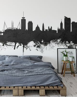Cardiff Wales Skyline Black & White Wallpaper