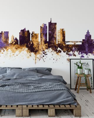 Cedar Rapids Iowa Skyline Purple & Gold Wallpaper