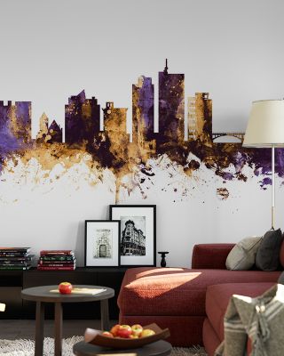 Cedar Rapids Iowa Skyline Purple & Gold Wallpaper
