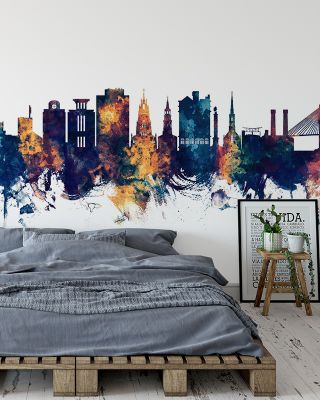 Charleston South Carolina Skyline Blue & Bronze Wallpaper