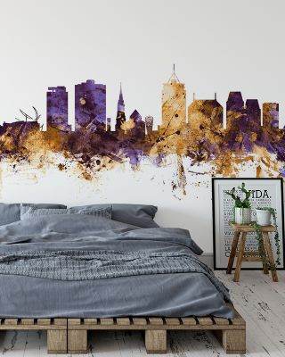 Christchurch New Zealand Skyline Purple & Gold Wallpaper