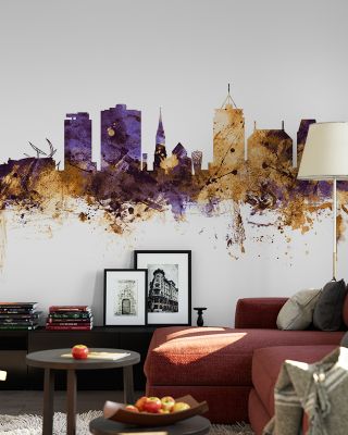 Christchurch New Zealand Skyline Purple & Gold Wallpaper