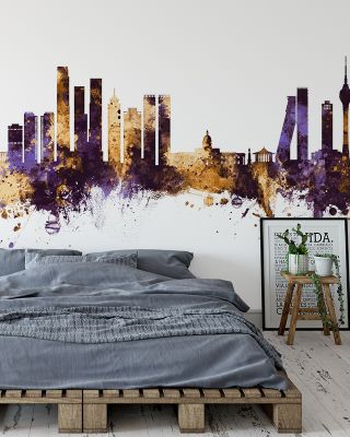 Colombo Sri Lanka Skyline Purple & Gold Wallpaper