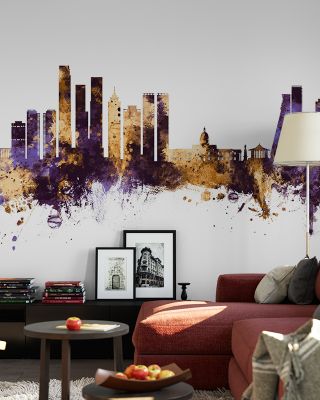 Colombo Sri Lanka Skyline Purple & Gold Wallpaper