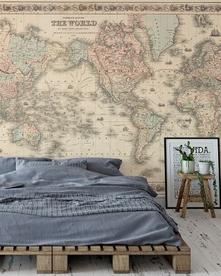 Colton's World Map 1858 Vintage Wallpaper