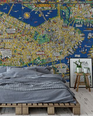 Decorative Boston Map Vintage Wallpaper