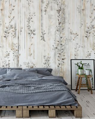 Delicate Buds Gray Floral Wallpaper