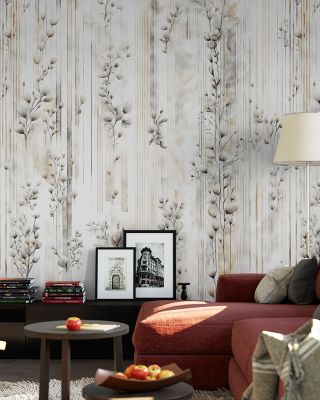 Delicate Buds Gray Floral Wallpaper