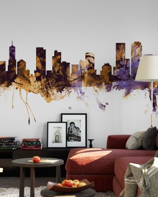 Denver Skyline Purple & Gold Wallpaper