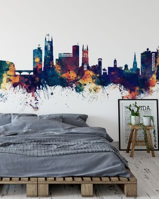 Derby England Skyline Blue & Bronze Wallpaper