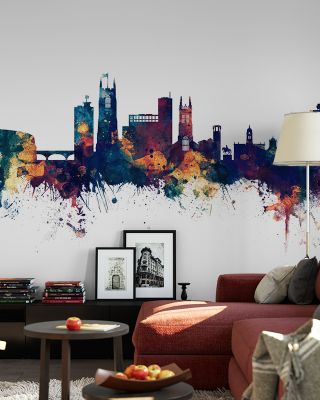 Derby England Skyline Blue & Bronze Wallpaper