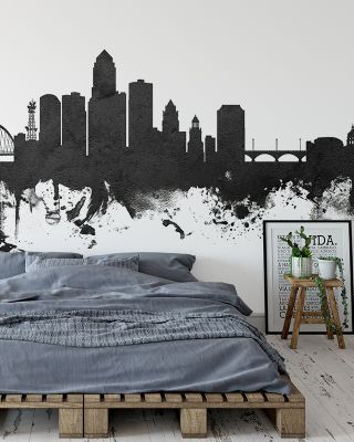 Des Moines Iowa Skyline Black & White Wallpaper