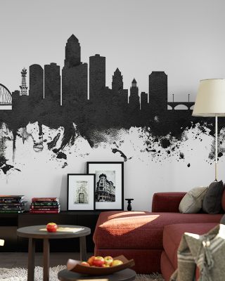 Des Moines Iowa Skyline Black & White Wallpaper
