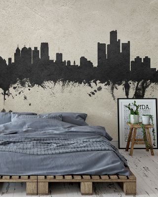 Detroit Michigan Skyline Concrete Wallpaper