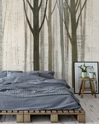 Down to the Woods on White Scenic Wallpaper