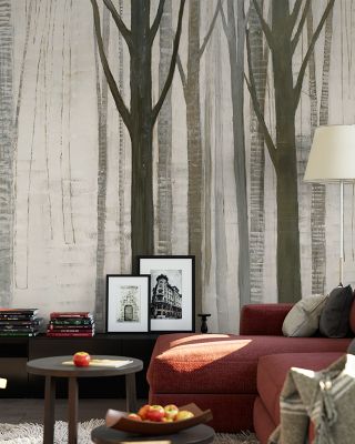 Down to the Woods on White Scenic Wallpaper