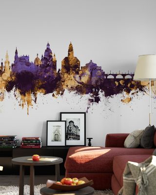 Dresden Germany Skyline Purple & Gold Wallpaper