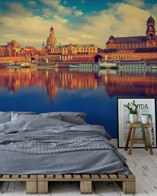Dresden Reflection in Elbe River Scenic Wallpaper