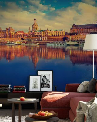 Dresden Reflection in Elbe River Scenic Wallpaper