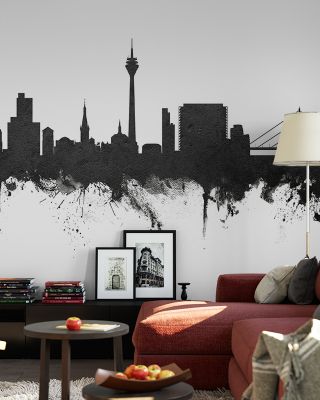 Düsseldorf Germany Skyline Black & White Wallpaper