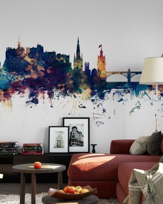 Edinburgh Scotland Skyline Blue & Bronze Wallpaper