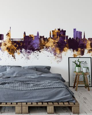 Fayetteville Arkansas Skyline Purple & Gold Wallpaper