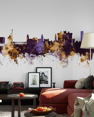 Fayetteville Arkansas Skyline Purple & Gold Wallpaper
