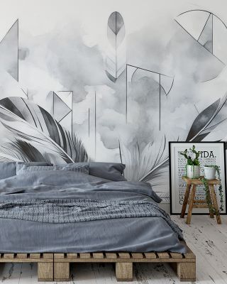 Feather Geometry Gray Abstract Wallpaper