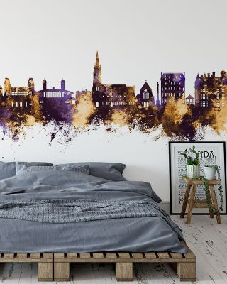 Felixstowe England Skyline Purple & Gold Wallpaper