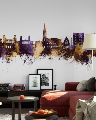 Felixstowe England Skyline Purple & Gold Wallpaper