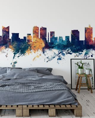 Fort Worth Texas Skyline Blue & Bronze Wallpaper
