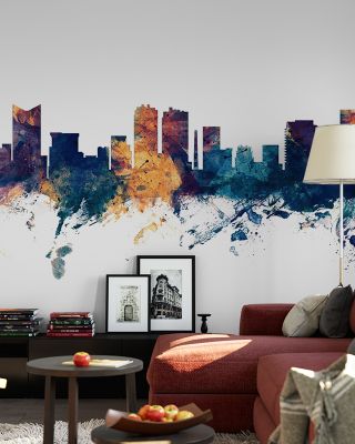 Fort Worth Texas Skyline Blue & Bronze Wallpaper