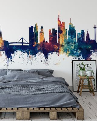 Frankfurt Skyline Blue & Bronze Wallpaper
