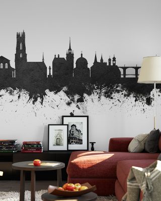 Fribourg Switzerland Skyline Black & White Wallpaper