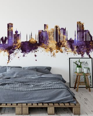 Fujairah Skyline Purple & Gold Wallpaper