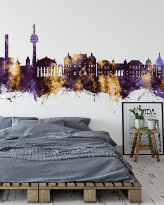 Galaţi Romania Skyline Purple & Gold Wallpaper