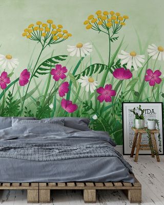 Geranium Meadow Green Floral Wallpaper