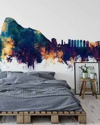 Gibraltar Skyline Blue & Bronze Wallpaper