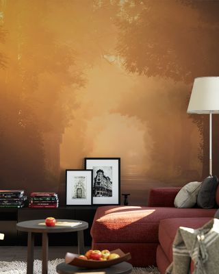 Golden Misty Hour Scenic Wallpaper