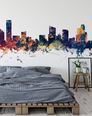 Grand Rapids Michigan Skyline Blue & Bronze Wallpaper
