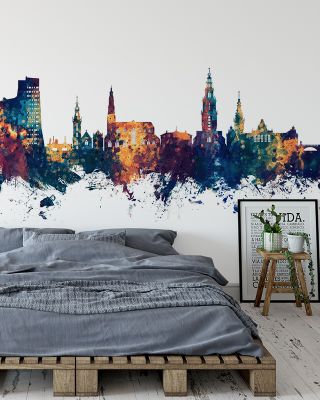 Groningen The Netherlands Skyline Blue & Bronze Wallpaper