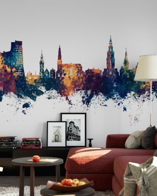 Groningen The Netherlands Skyline Blue & Bronze Wallpaper