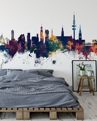 Hamburg Germany Skyline Blue & Bronze Wallpaper