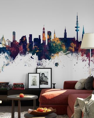 Hamburg Germany Skyline Blue & Bronze Wallpaper