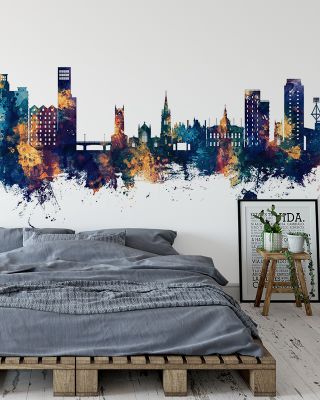 Ipswich England Skyline Blue & Bronze Wallpaper