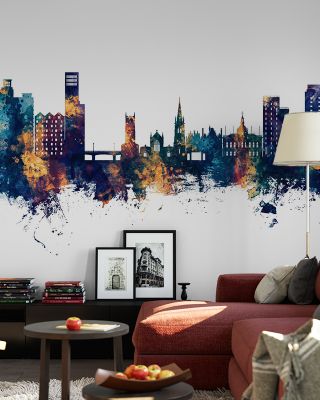 Ipswich England Skyline Blue & Bronze Wallpaper