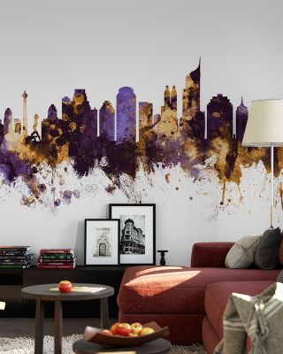 Jakarta Skyline Indonesia Purple & Gold Wallpaper