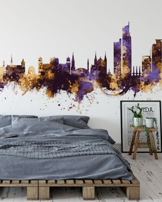 Karachi Pakistan Skyline Purple & Gold Wallpaper